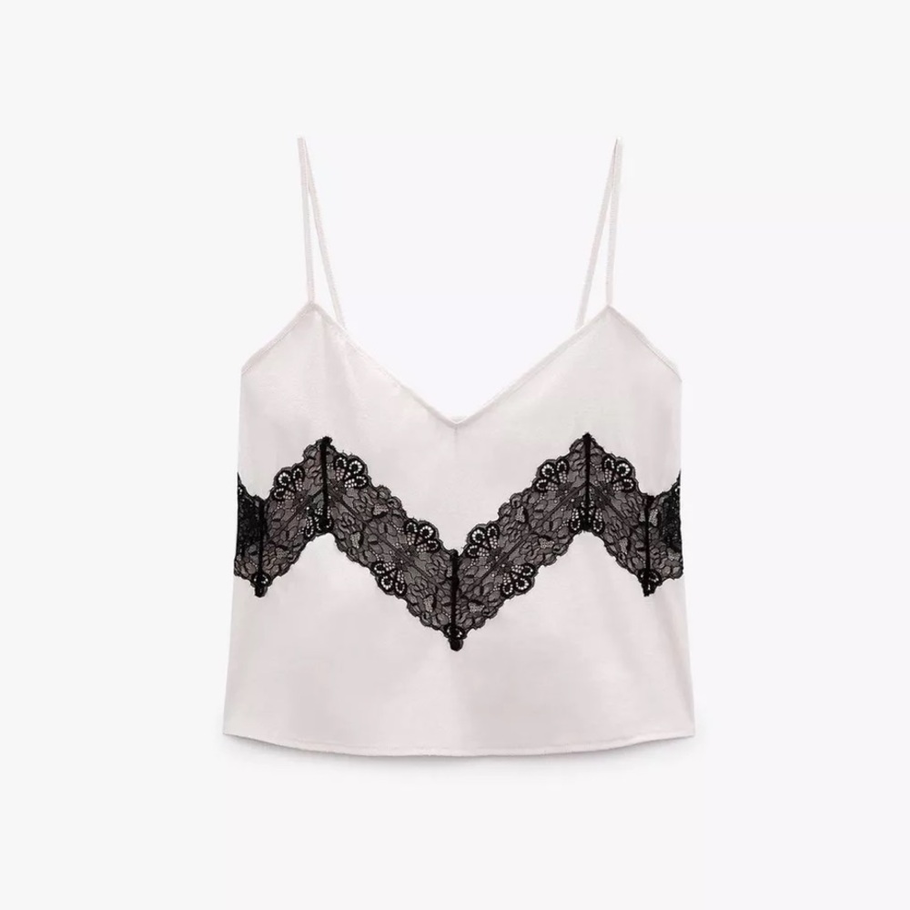 Zara Beige Camisole with Black Lace Detail